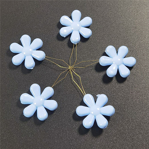 

PandaHall Steel Sewing Needle Devices, Threader, Thread Guide Tool, with Plastic Flower, Light Sky Blue, 45mm Steel Flower