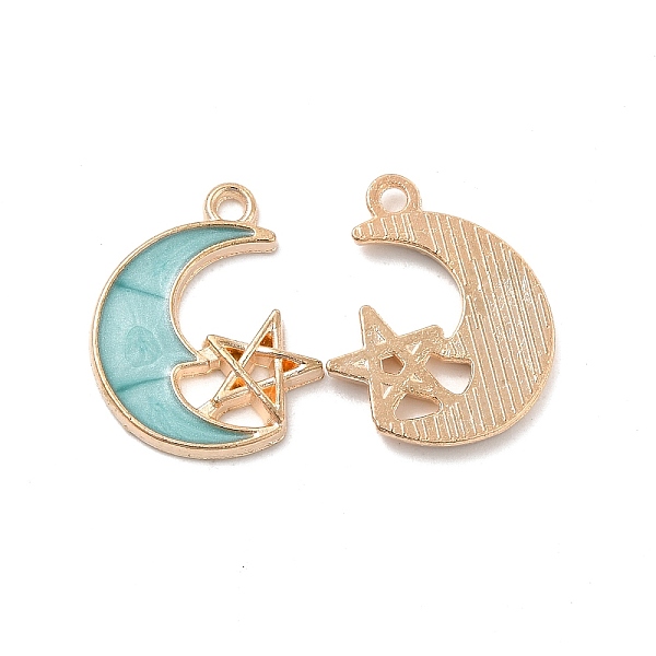 

PandaHall Alloy Enamel Pendants, Golden, Moon with Star Charm, Pale Turquoise, 19.3x15.5x1.8mm, Hole: 1.7mm Alloy+Enamel Moon