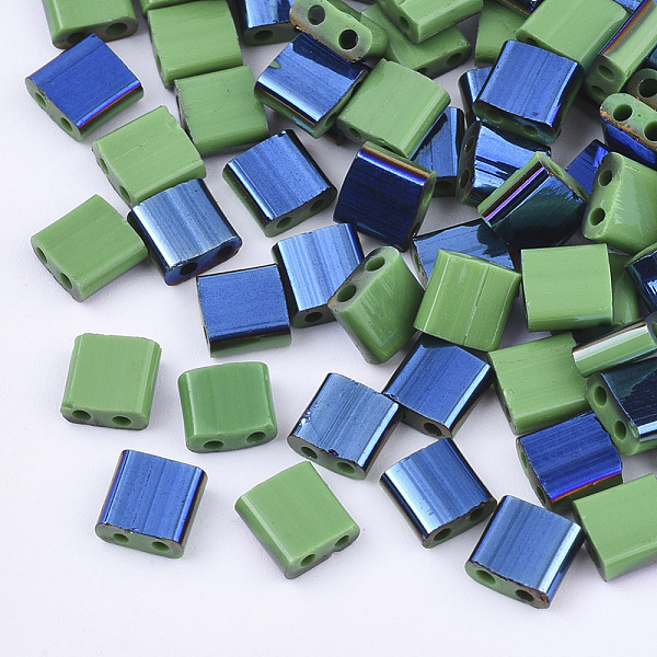 

PandaHall 2-Hole Glass Seed Beads, Half Blue Plated Colours, Square, Light Green, 5x4.5~5.5x2~2.5mm, Hole: 0.5~0.8mm, about 118pcs/10g Glass...