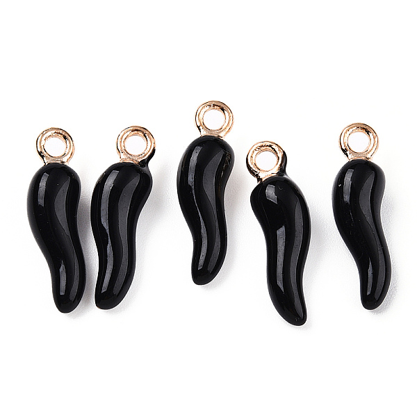 

PandaHall Alloy Enamel Pendants, Cadmium Free & Nickel Free & Lead Free, Light Gold, Hot Horn of Plenty/Italian Horn Cornicello Charms..., Black