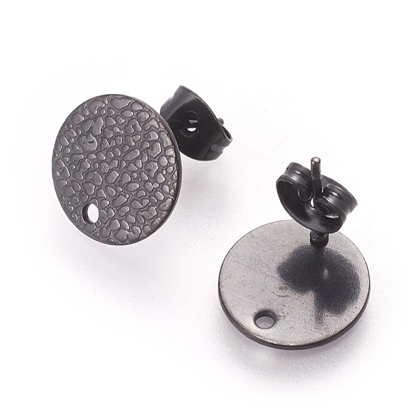 

PandaHall 304 Stainless Steel Ear Stud Findings, with Ear Nuts/Earring Backs and Hole, Textured Flat Round with Spot Lines, Electrophoresis...