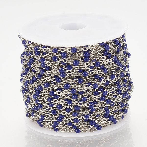 

PandaHall 304 Stainless Steel Enamel Chains, with Spool, Soldered, Stainless Steel Color, Blue, 5.7x1.8x2mm, about 32.8 Feet(10m)/roll 304...