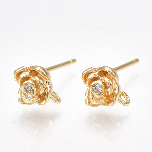 

PandaHall Brass Cubic Zirconia Stud Earring Findings, with Loop, Flower, Clear, Nickel Free, Real 18K Gold Plated,Clear,6.5x6.5mm, Hole...
