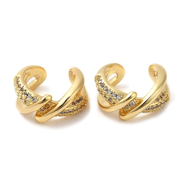 

PandaHall Rack Plating Brass Micro Pave Cubic Zirconia Criss Cross Cuff Earrings, Non Piercing Earrings, Cadmium Free & Lead Free, Real 18K..., Clear