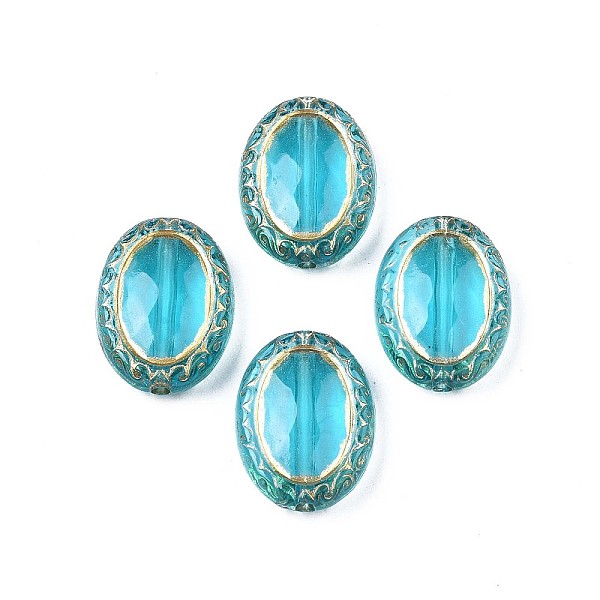 

PandaHall Plating Acrylic Beads, Metal Enlaced, Oval, Dark Turquoise, 17.5x13x5.5mm, Hole: 1.6mm Acrylic Oval