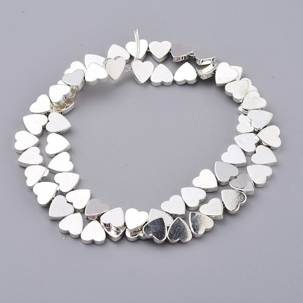 

PandaHall Non-magnetic Synthetic Hematite Beads Strands, Galvanic Plating(Color Retention for 1 Year), Heart, Silver Plated, 8x8x2mm, Hole...