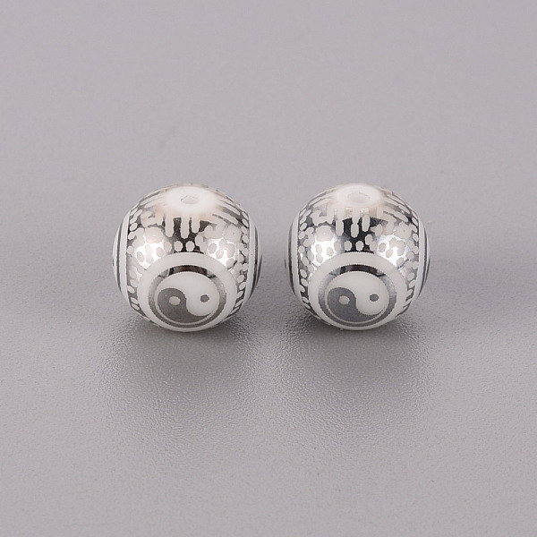 

PandaHall Electroplate Glass Beads, Round with Yin Yang Pattern, Platinum Plated, 10mm, Hole: 1.2mm Glass Round
