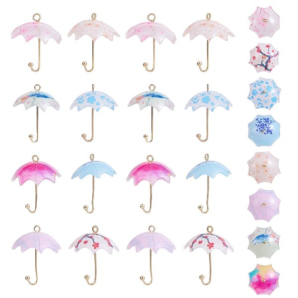 

PandaHall 16Pcs Acrylic Umbrella Charms Pendants Acrylic Dangle Charm with Brass Loops for Jewelry Necklace Earring Making Handmade, Mixed..., Multicolor