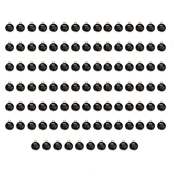 

PandaHall Alloy Enamel Pendants, Flat Round with Constellation, Light Gold, Black, Scorpio, 15x12x2mm, Hole: 1.5mm, 100pcs/Box Alloy+Enamel...