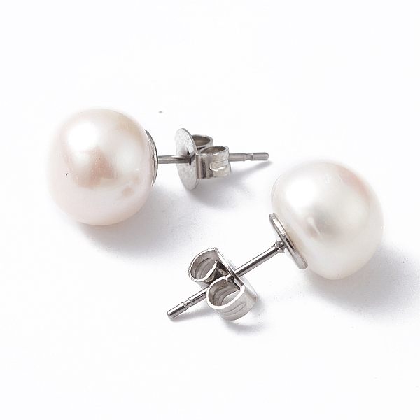 

PandaHall Natural Pearl Ear Studs, 304 Stainless Steel Pin Ear Stud for Women, Round, WhiteSmoke, 16.5~18x9.5mm, Pin: 0.7mm Pearl Round..., White