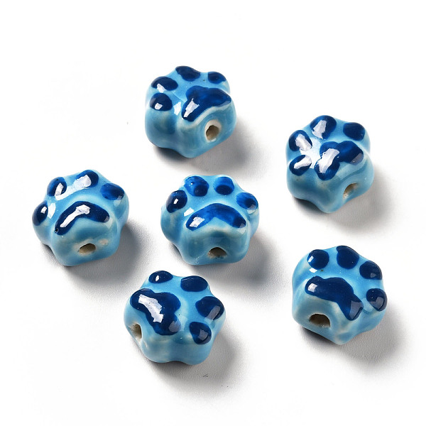 

PandaHall Handmade Printed Porcelain Beads, Paw Prints, Deep Sky Blue, 13.5x15x9.5mm, Hole: 1.8mm Porcelain Paw Print