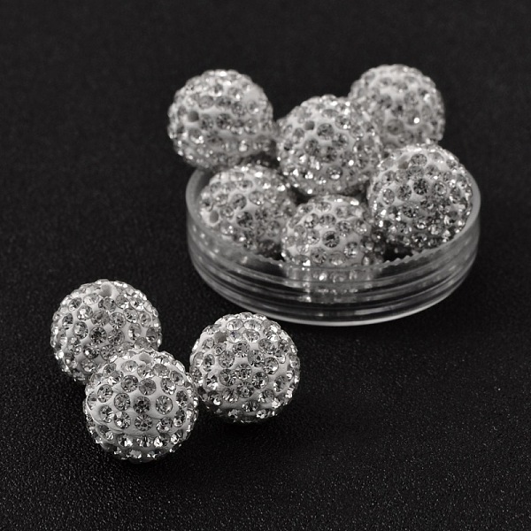 

PandaHall Middle East Rhinestone Beads, Pave Disco Ball Beads, with Polymer Clay, Half Drilled, Round, Crystal, 14mm, Hole: 1mm Polymer..., Clear