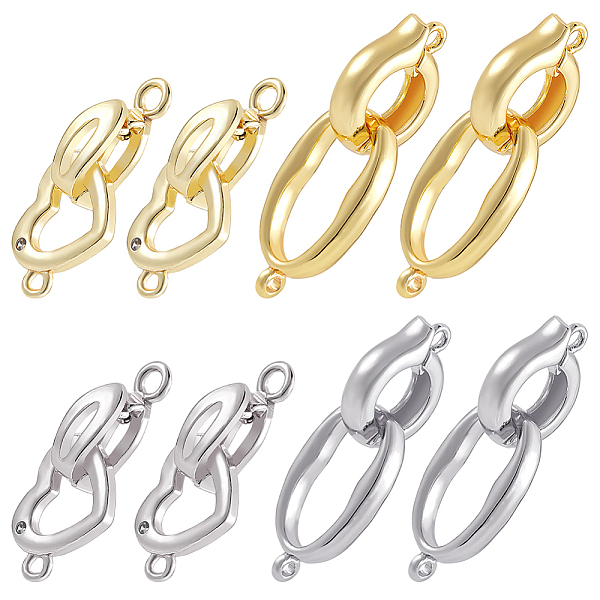 

PandaHall SUPERFINDINGS 8 Sets 4 Styles Rack Plating Brass Fold Over Clasps, Long-Lasting Plated, Ring Oval & Heart, Platinum & Golden, Oval...
