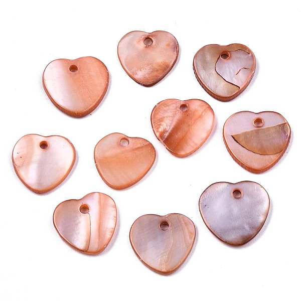 PandaHall Natural Freshwater Shell Charms, Dyed, Heart, Chocolate, 12.5x13x2mm, Hole: 1.5mm Freshwater Shell Heart Brown