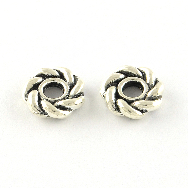 

PandaHall Flower Tibetan Style Alloy Spacers Beads, Cadmium Free & Lead Free, Antique Silver, 8x2mm, Hole: 2.5mm, about 2430pcs/1000g Alloy...