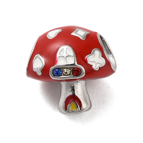 

PandaHall 304 Stainless Steel Enamel European Beads, with Rhinestone, Large Hole Beads, Mushroom House, Stainless Steel Color, 12x12x11mm..., Red