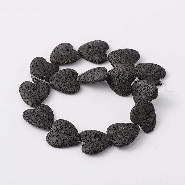 

PandaHall Natural Lava Rock Beads Strands, Dyed, Heart, Black, 26~30x26~30mm, Hole: 2mm, about 15 pcs/strand Lava Rock Heart Black