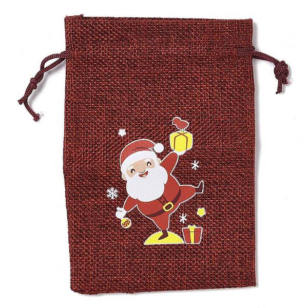 

PandaHall Christmas Theme Jute Cloth Storage Bags, Rectangle Drawstring Bags, FireBrick, Santa Claus, 14x10x0.4cm Jute Santa Claus Red
