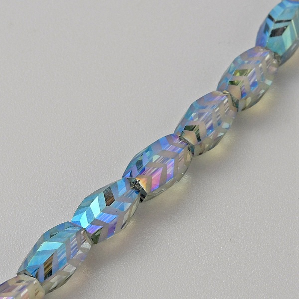 

PandaHall Transparent Electroplate Glass Beads, Faceted Oval with Arrows Pattern, Cornflower Blue, 10x6mm, Hole: 1.2mm Glass Oval