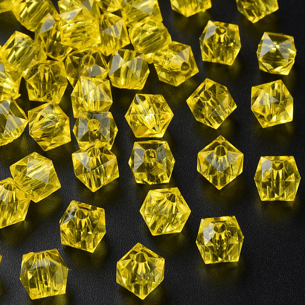 

PandaHall Transparent Acrylic Beads, Faceted, Square, Yellow, 8.5x9.5x9.5mm, Hole: 2.5mm, about 1070pcs/500g Acrylic Cube Yellow