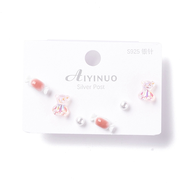 

PandaHall Bling Bear & Candy & Round Resin Stud Earrings Set for Girl Women, with 925 Sterling Silver Plated Pins, Salmon, 4~9x4~11x4~4.5mm..., Red