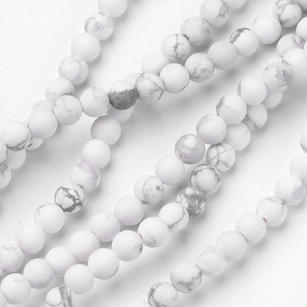 

PandaHall Natural Howlite Beads Strands, Frosted, Round, 4mm, Hole: 1mm, about 91pcs/strand, 15.1 inch Howlite Round Gray