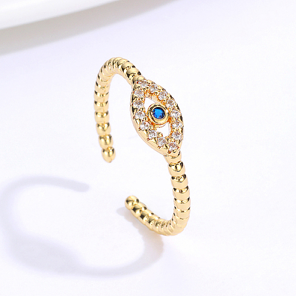 

PandaHall Brass Micro Pave Cubic Zirconia Open Cuff Rings, Horse Eye, Golden, Inner Diameter: 16~18mm Brass+Cubic Zirconia Horse Eye Clear