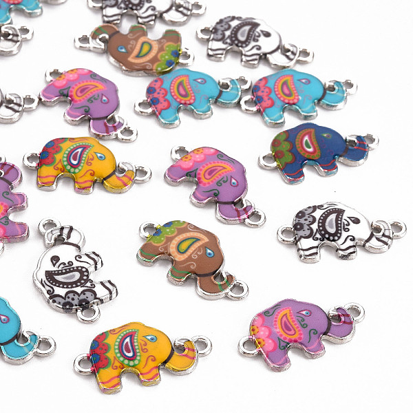 

PandaHall Printed Alloy Enamel Links Connectors, Elephant, Platinum, Mixed Color, 13x25x2mm, Hole: 1.8mm Alloy Elephant Multicolor