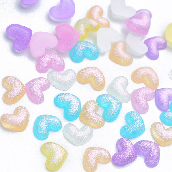 

PandaHall Resin Cabochons, with Glitter Powder, Heart, Mixed Color, 6~6.5x8x2~2.5mm Resin Heart Multicolor