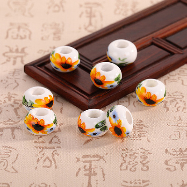 

PandaHall Handmade European Porcelain Beads, DIY Accessories for Jewelry Making, Rondelle with Flower, Orange, 14x9mm, Hole: 5mm Porcelain...