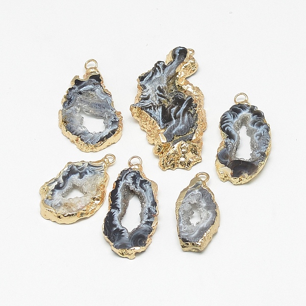 

PandaHall Natural Druzy Agate Pendants, with Golden Tone Iron Findings, Dyed, Nuggets, Gray, 20~60x13~50x4~8mm, Hole: 1~4mm Natural Agate...