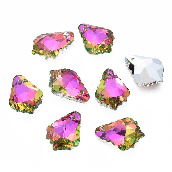 

PandaHall Electroplated Glass Pendants, Silver Plated Bottom, Faceted, Maple Leaf, Orchid, 16x11.5x6mm, Hole: 1.2mm, about 36pcs/board..., Purple
