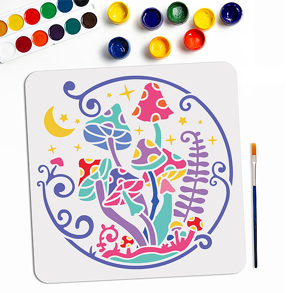 

PandaHall MAYJOYDIY US 1Pc PET Hollow Out Drawing Painting Stencils, for DIY Scrapbook, Photo Album, with 1Pc Art Paint Brushes, Mushroom...