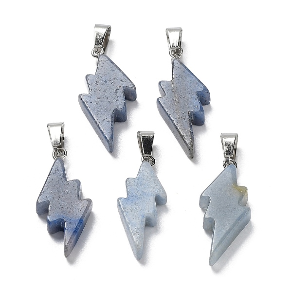 

PandaHall Natural Blue Aventurine Pendants, Lightning Bolt Charms with Stainless Steel Color Plated 201 Stainless Steel Snap on Bails...