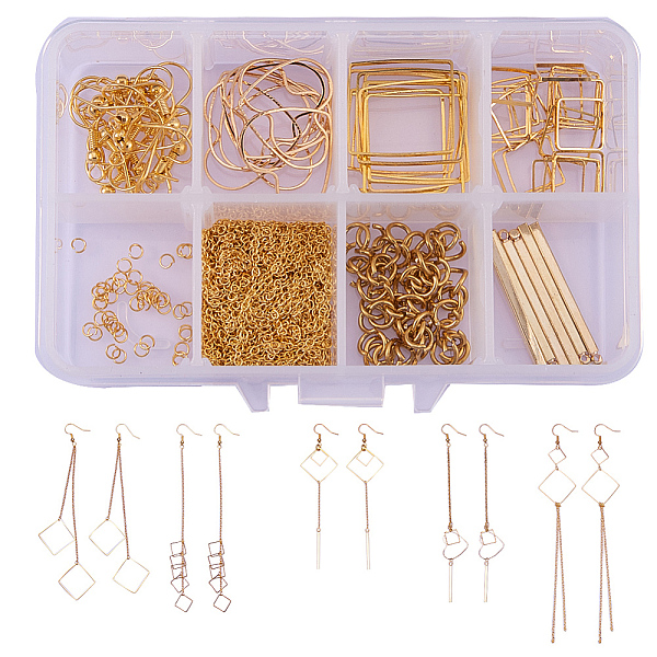 

PandaHall SUNNYCLUE 1 Box DIY 10 Pairs Geometric Hollow Squares Earrings Making Starter Kit Classic Drop Dangle Long Tassel Chain with...