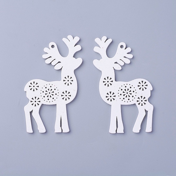 

PandaHall Poplar Wood Pendants, Dyed, Christmas Reindeer/Stag, White, 74x46x3mm, Hole: 2.5mm Wood Deer White