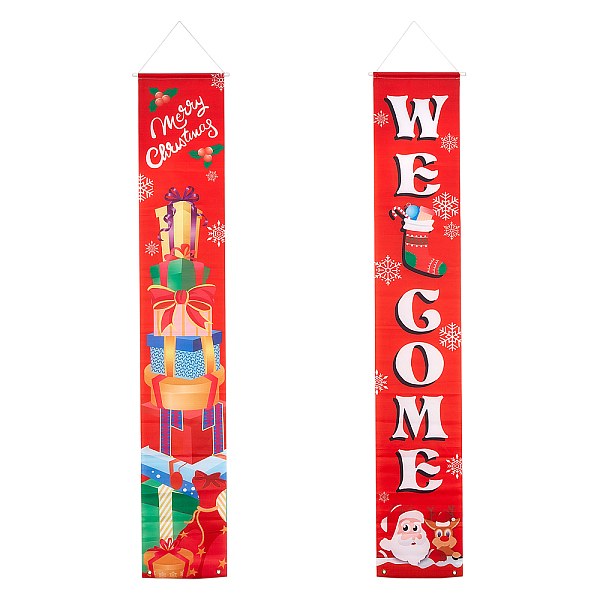 

PandaHall Polyester Hanging Sign for Home Office Front Door Porch Welcome Christmas Decorations, Rectangle with Word Welcome, Red, 180x30cm...
