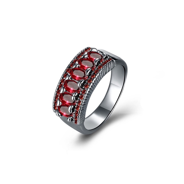 

PandaHall Trendy Brass Cubic Zirconia Finger Rings, Wide Band Rings, Red, Gunmetal, US Size 6(16.5mm) Brass+Cubic Zirconia Red