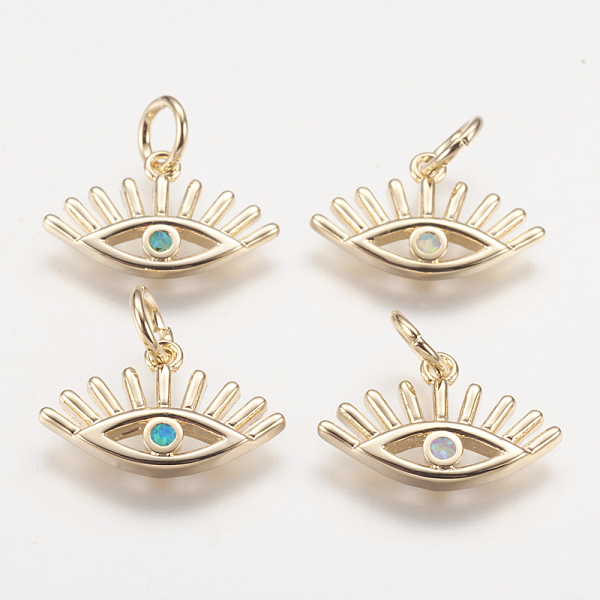 

PandaHall Brass Pendants, with Synthetic Opal, Eye, Golden, Mixed Color, 11x17.5x2mm, Hole: 4mm Brass Eye Multicolor