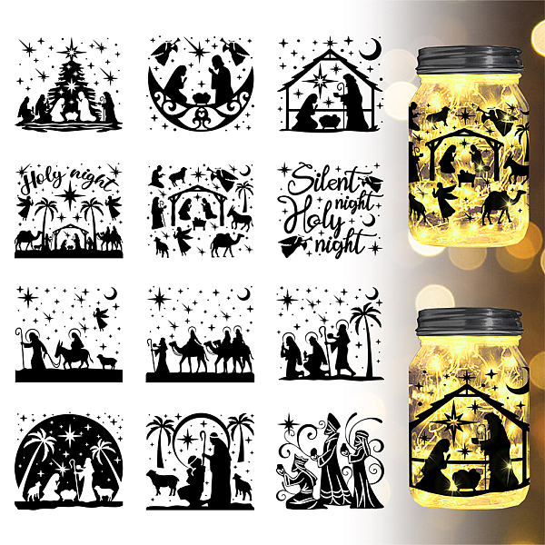 

PandaHall PVC Silhouette Paper, for Lighting Decoration, Paper Cut Light Box, Rectangle, Mixed Shapes, 90x100mm, 12pcs/set PVC Mixed Shapes