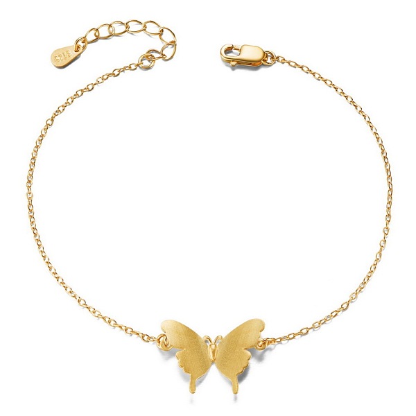 PandaHall SHEGRACE Unique Design 925 Sterling Silver Link Bracelet, with Butterfly(Chain Extenders Random Style), Real 18K Gold Plated...