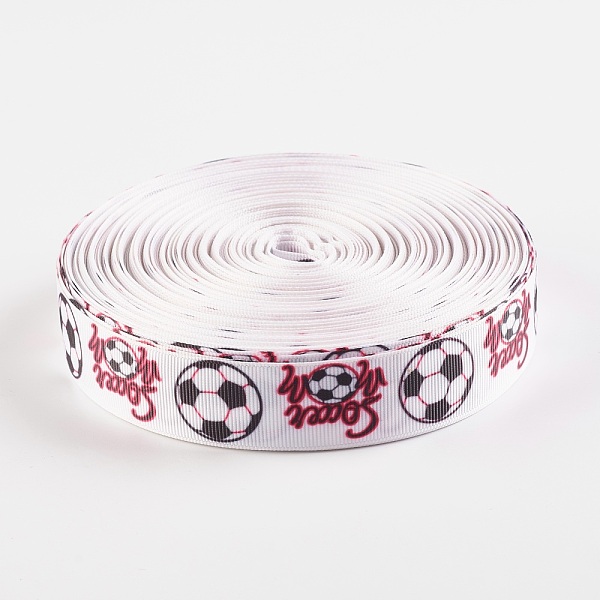 

PandaHall Single Face Word Soccer with Football Printed Polyester Grosgrain Ribbons, White, 1 inch(25mm), 0.4mm Polyester White