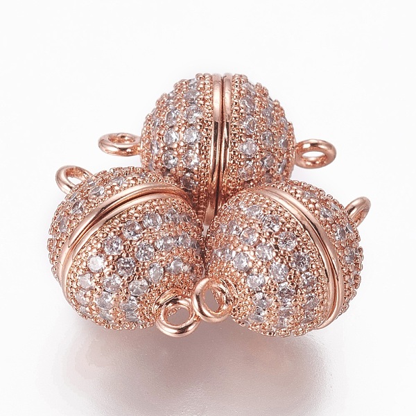 

PandaHall Brass Micro Pave Cubic Zirconia Magnetic Clasps with Loops, Round, Clear, Rose Gold, 15~15.5x10mm, Hole: 1.4mm Brass+Cubic...