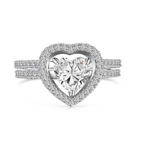 

PandaHall Rhodium Plated 925 Sterling Silver Double Rings Set, Heart Cubic Zirconia Ring for Women, Clear, 11.5mm, Inner Diameter: 17.2mm...