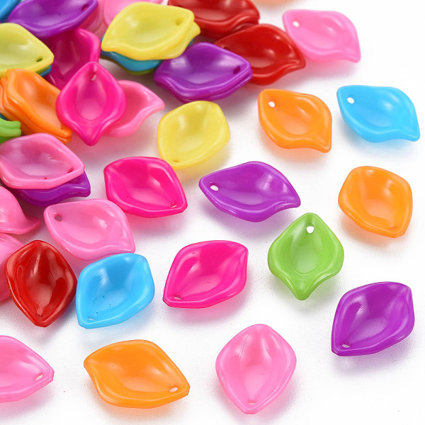 

PandaHall Plastic Pendants, Leaf, Mixed Color, 16x13x5mm, Hole: 1.2mm, about 2130pcs/bag Plastic Leaf Multicolor