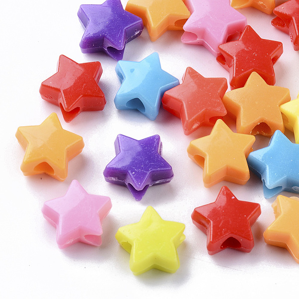 

PandaHall Opaque Polystyrene Plastic European Beads, Large Hole Beads, Star, Mixed Color, 12x13x6.5mm, Hole: 4mm, about 100pcs/50g Plastic..., Multicolor