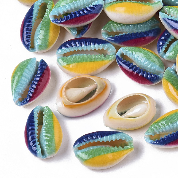 

PandaHall Printed Natural Cowrie Shell Beads, No Hole/Undrilled, Rainbow Style, Colorful, 18~21x12~15x7mm Cowrie Shell Shell Shape