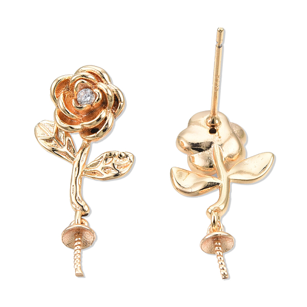 

PandaHall Brass Stud Earring Findings, for Half Drilled Beads, with Clear Cubic Zirconia, Cadmium Free & Nickel Free & Lead Free, Flower...