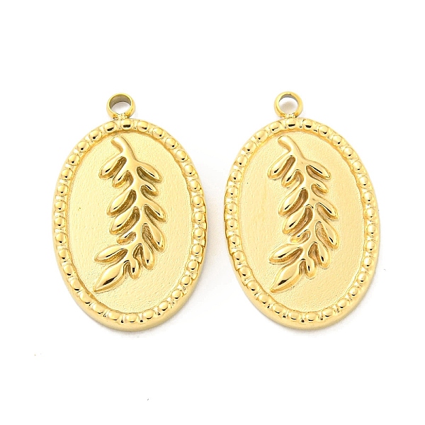 

PandaHall Vacuum Plating 304 Stainless Steel Pendants, Oval with Leaf Charms, Real 18K Gold Plated, 20.5x12.5x2mm, Hole: 1.6mm 304 Stainless...