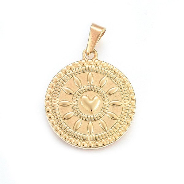 

PandaHall 304 Stainless Steel Pendants, Flat Round with Heart, Golden, 28.5x25x2.5mm, Hole: 11x5mm 304 Stainless Steel Flat Round